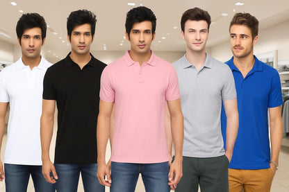 Poly Matte Solid Half Sleeves Mens Polo T-Shirt Pack Of 5
